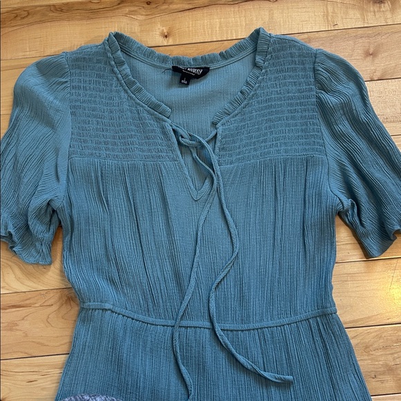 Sweet Wanderer Teal Tiered Midi Dress with Tie Neck - Picture 9 of 16